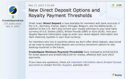 Createspace EFT royalty payments