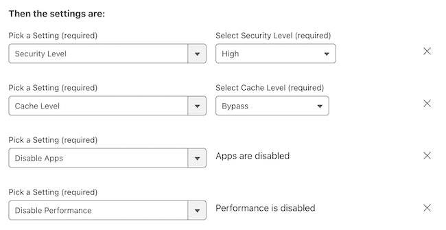 All page rule settings