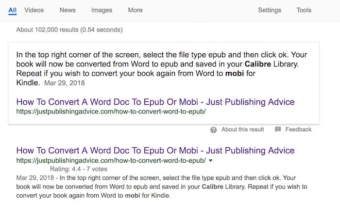 Organic Search Rich Snippet