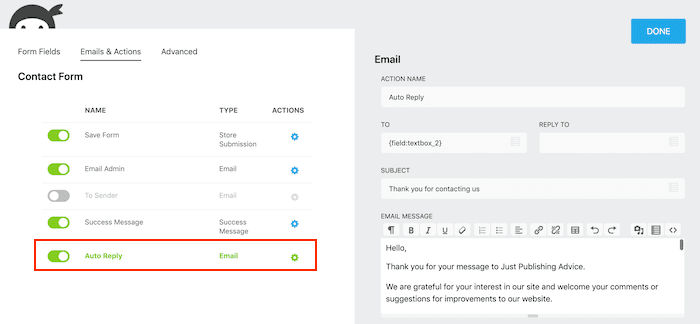 Use an autoreply to manage contact form spam