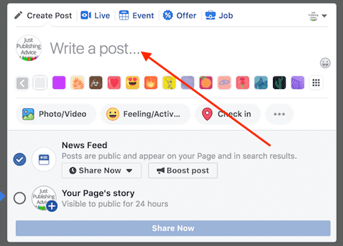 Facebook create post box