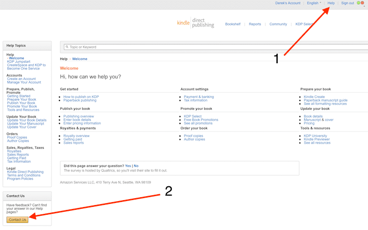 kindle direct publishing contact
