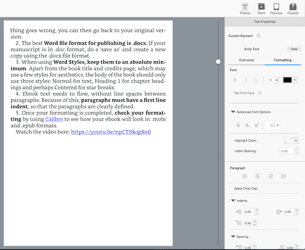 Formatting your manuscript in the Kindle Create editor screen