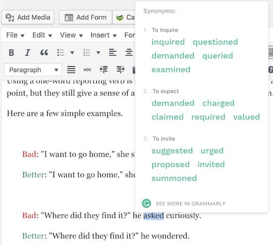 Find said synonyms with Grammarly