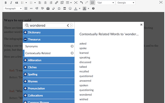 Find said synonyms by emotion with Prowritingaid