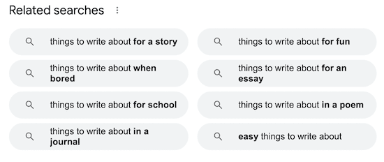 Related searches to find things to write about