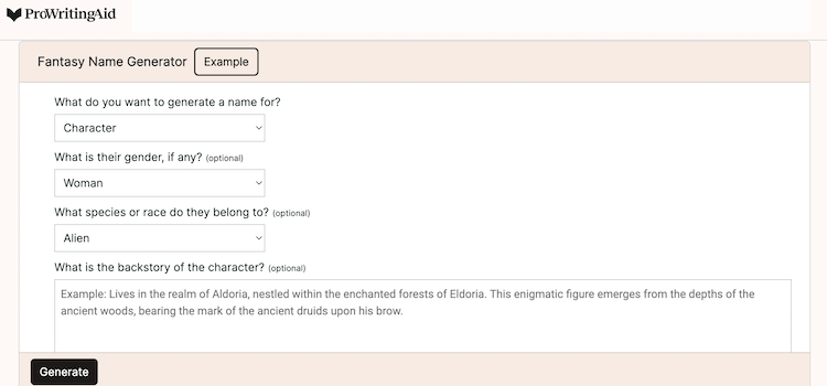 ProWritinAid Character Generator