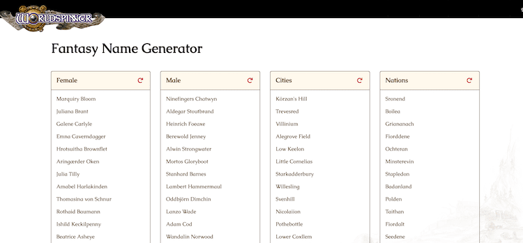 Free Character Name Generators For Fiction Writers