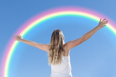 woman and rainbow
