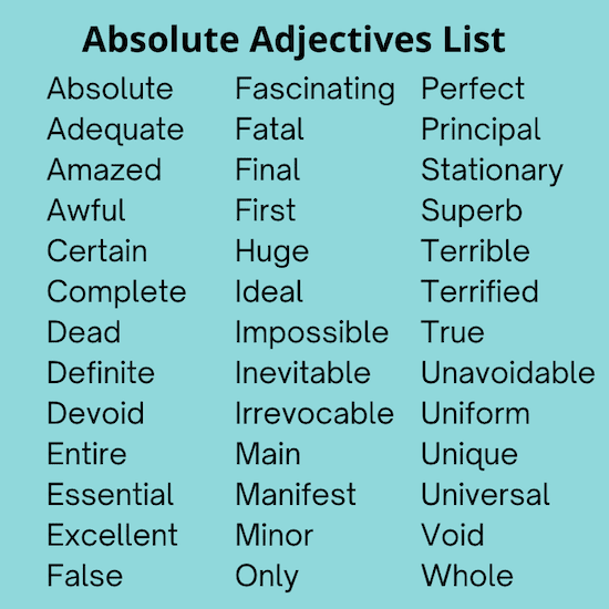 Absolute Adjectives Listed