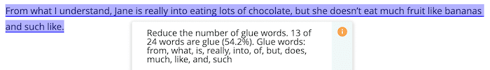 High percentage of glue words