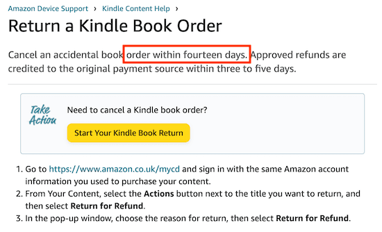 Amazon UK kindle ebook refund
