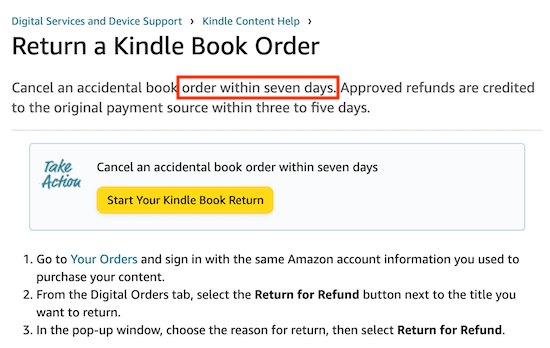 Amazon US kindle ebook refund