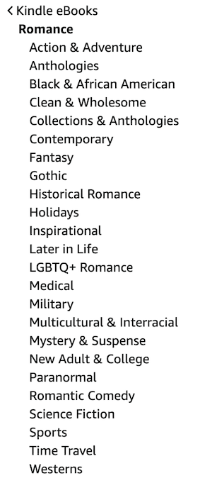 Romance Sub-Categories