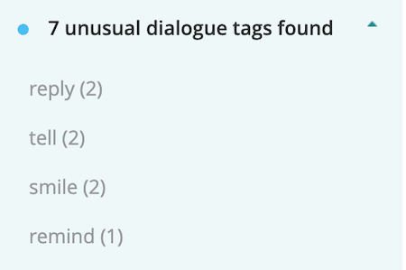 check dialogue writing for unusual dialoge tags