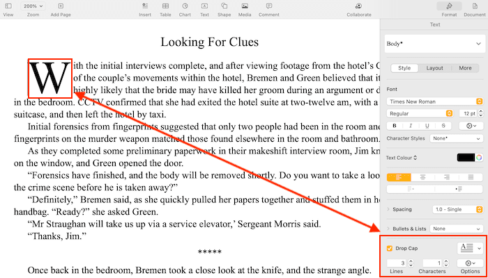 Drop Caps in Apple Pages