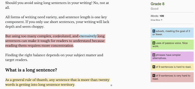 Hemingway sentence lenght