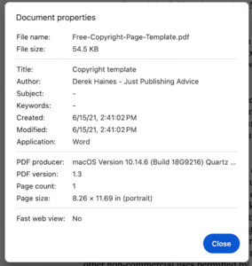 PDF document properties.