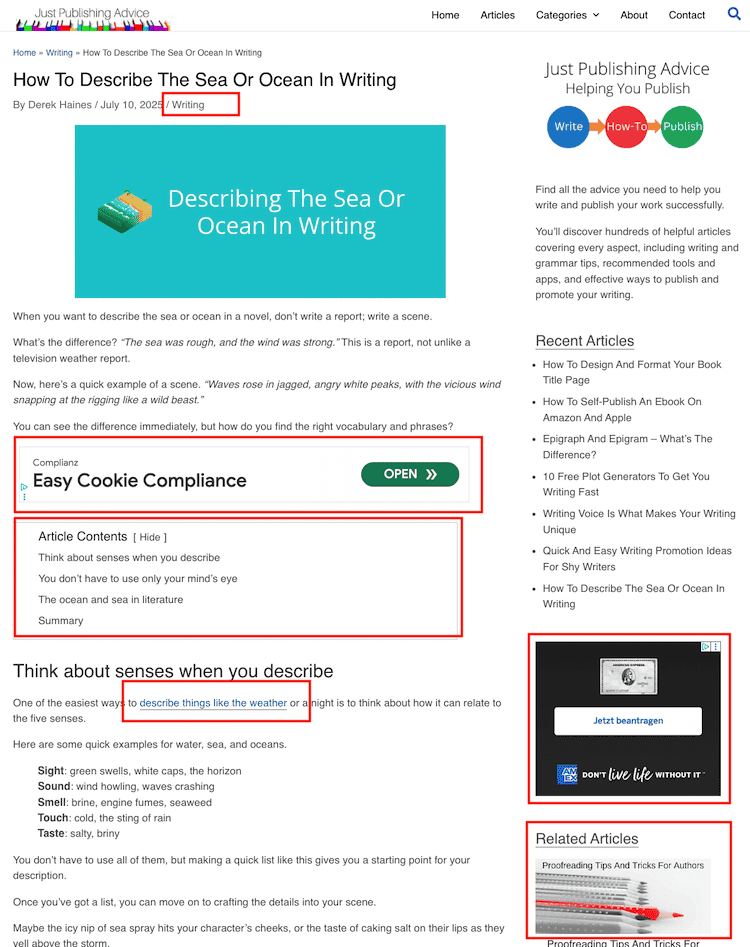 Initial page view elements
