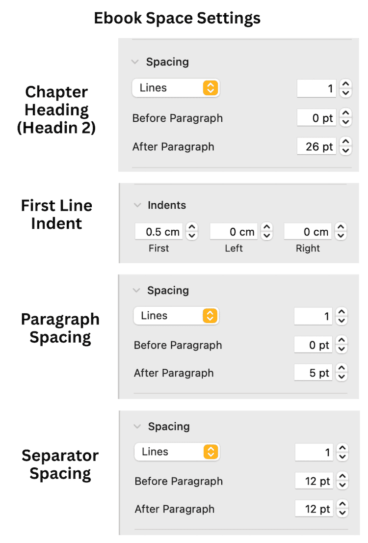 Ebook space settings