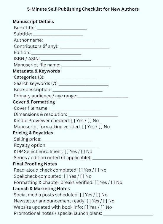 5-Minute Self-Publishing Checklist 5-Minute Self-Publishing Checklist