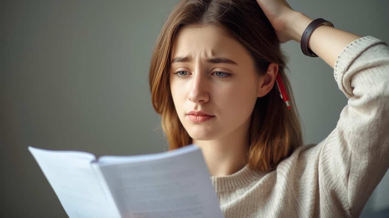 A reader is confused by the text she is reading A reader is confused by the text she is reading