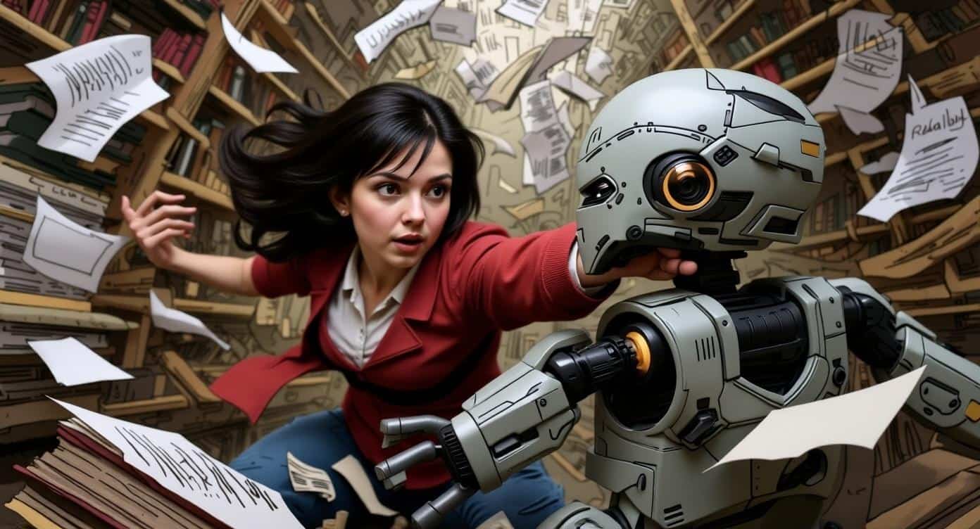 A young writer fighting off an AI robot