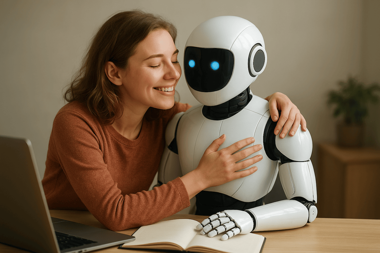 A writer treating an AI robot assistant as a partner