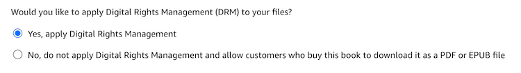 KDP option to enable DRM-free ebooks KDP option to enable DRM-free ebooks