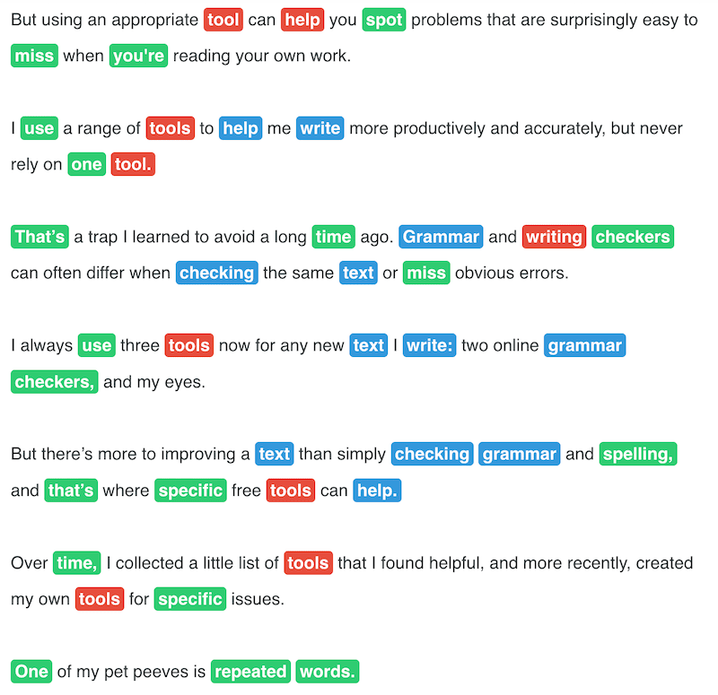 Repeated and echo words displayed Repeated and echo words displayed